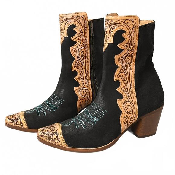 NEW AMERICAN DARLING women's hand tooled boots in black - Picture 2 of 4